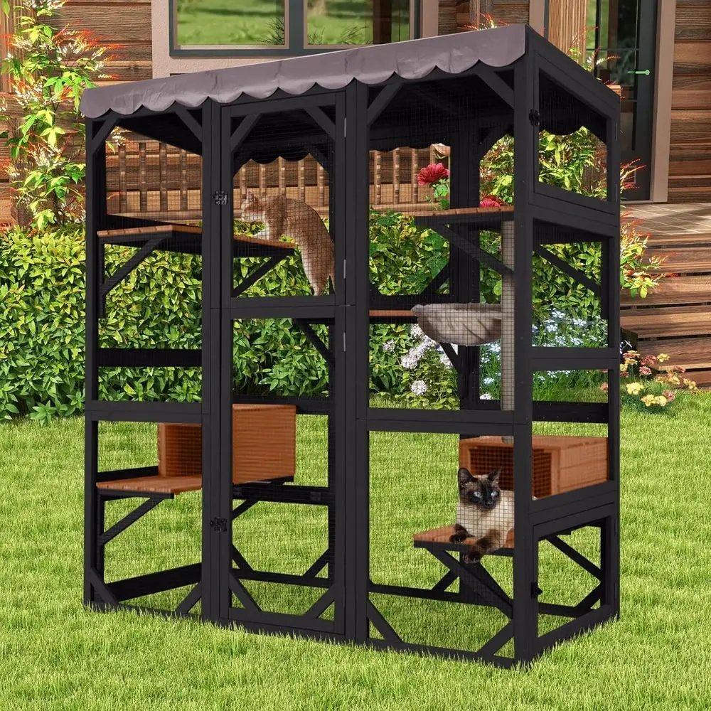 Large Outdoor Wooden Cat Enclosure with 7 Platforms, 2 Houses, Expandable Window & Weatherproof Roof
Large Outdoor Wooden Cat Enclosure with 7 Platforms, 2 Houses, Expandable Window & Weatherproof Roof