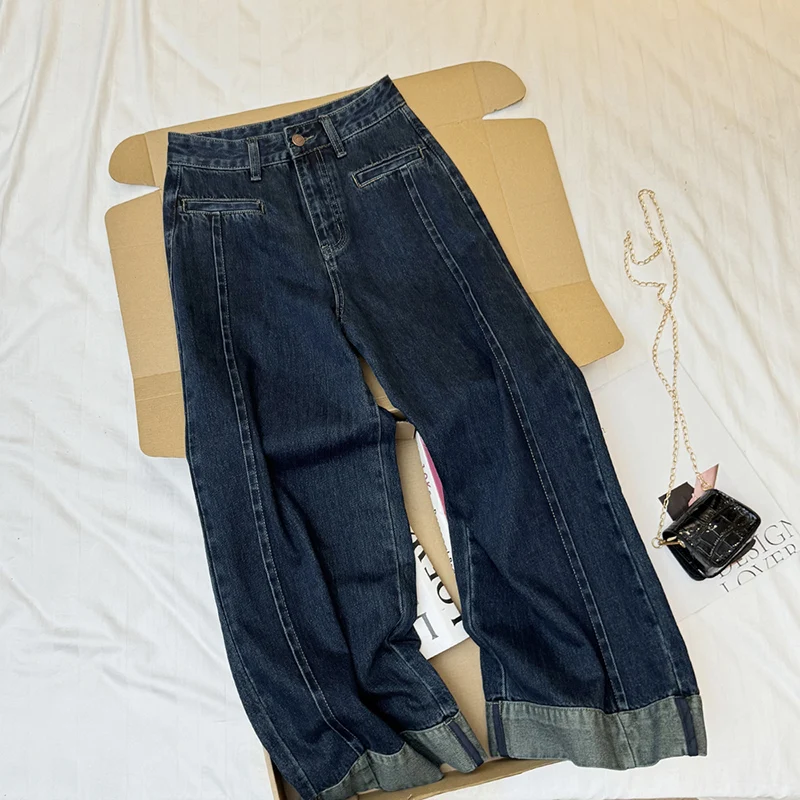 Korean style contrasting color jeans women's autumn winter design sene folded hems high waist straight leg wide leg pants
Korean style contrasting color jeans women's autumn winter design sene folded hems high waist straight leg wide leg pants