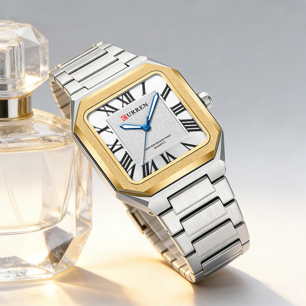 CURREN винтажный квадратный циферблат с римскими цифрами, классические деловые кварцевые часы для мужчин со светящимися стрелками 8482
CURREN винтажный квадратный циферблат с римскими цифрами, классические деловые кварцевые часы для мужчин со светящимися стрелками 8482