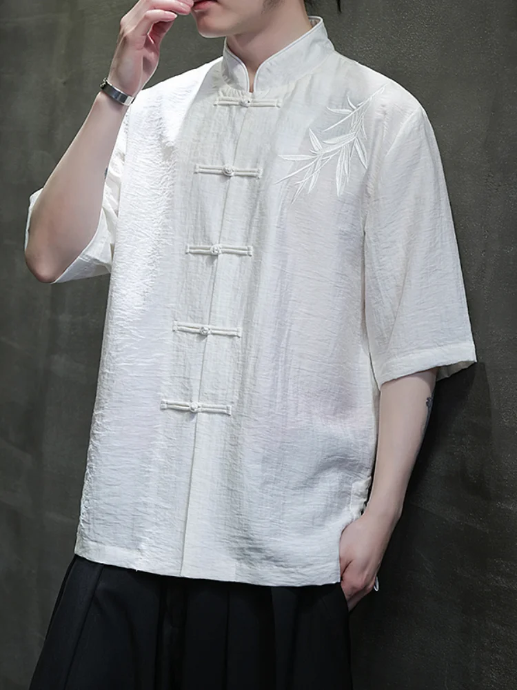 New Chinese Style Ice Silk Thin Short Sleeve Shirt Men's Summer Fashionable Embroidered Button up Hanfu Jushi Clothing
New Chinese Style Ice Silk Thin Short Sleeve Shirt Men's Summer Fashionable Embroidered Button up Hanfu Jushi Clothing