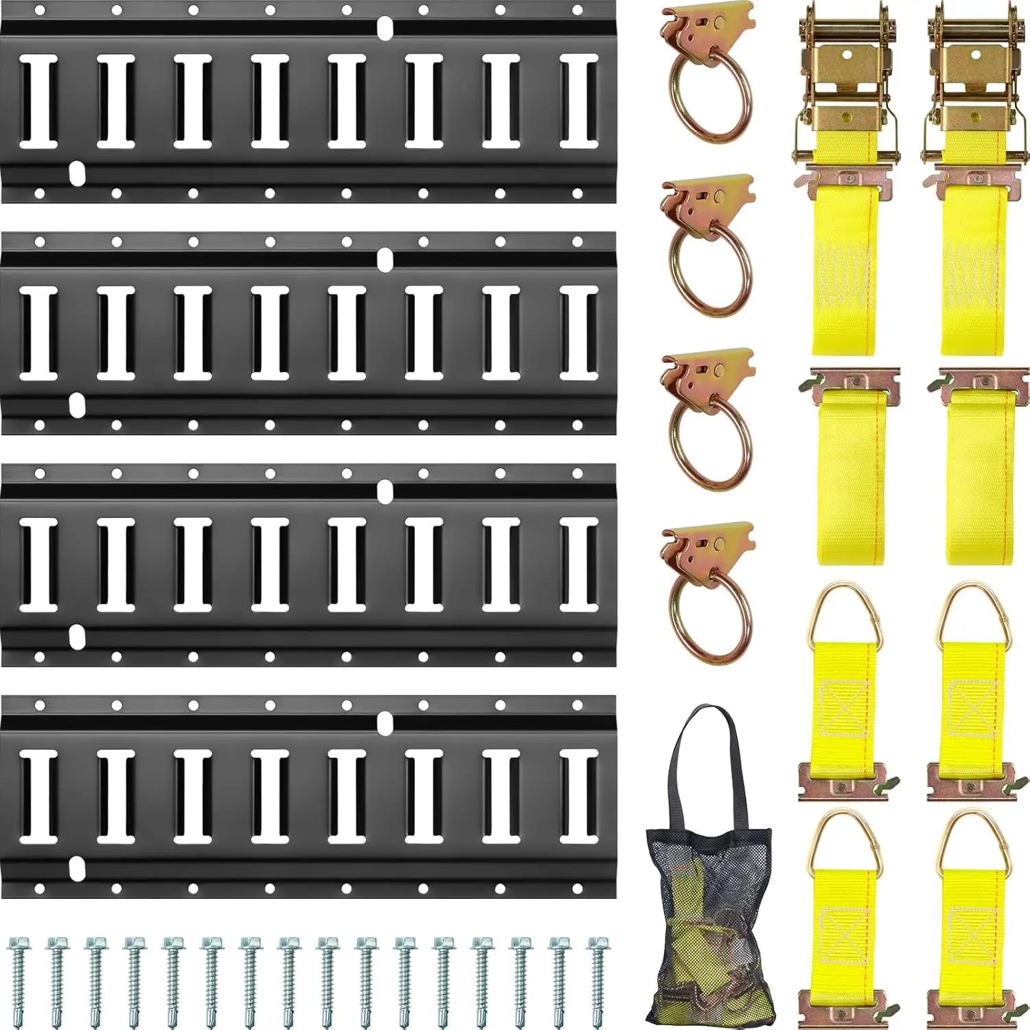 E Track Tie-Down Rail Kit, 31 Pcs Trailer Tie Downs, 4 Rails, 4 Rope Tie Offs, 4 O Ring Anchors, 2 10ft Straps, Securing
E Track Tie-Down Rail Kit, 31 Pcs Trailer Tie Downs, 4 Rails, 4 Rope Tie Offs, 4 O Ring Anchors, 2 10ft Straps, Securing