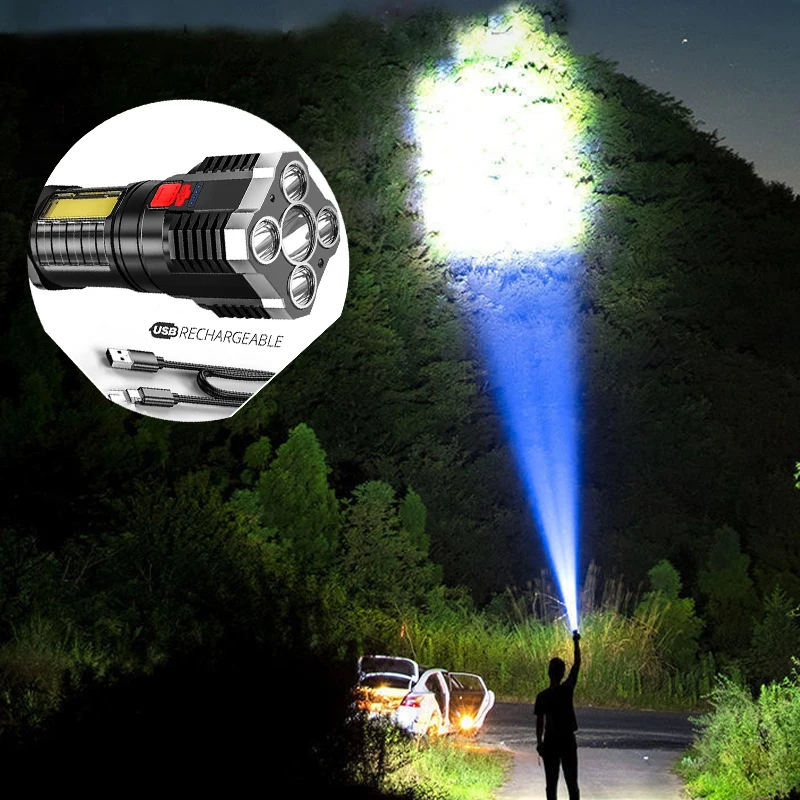 5 LED Super Bright Flashlight Rechargeable COB Light Outdoor Multi-function Waterproof Led Long-range Spotlight Battery Display
5 LED Super Bright Flashlight Rechargeable COB Light Outdoor Multi-function Waterproof Led Long-range Spotlight Battery Display