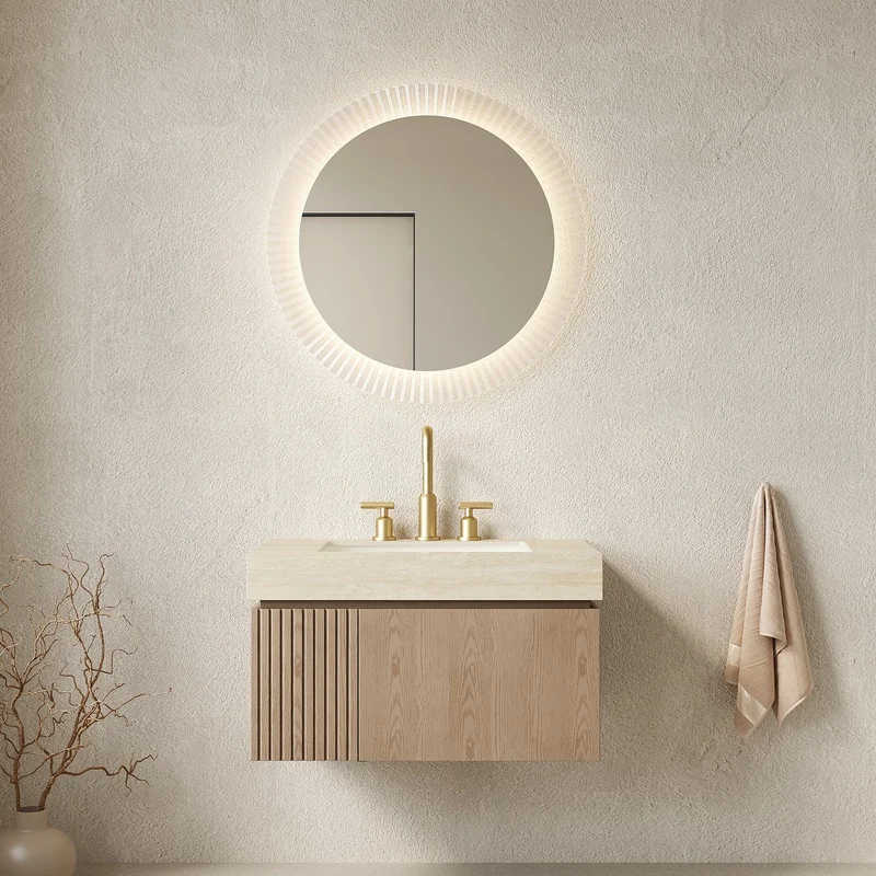 30" Floating Bathroom Vanity with Plywood Cabinet, Roma Travertine Sintered Stone Top, Ceramic Basin, 3 Faucet Holes, Heidelberg Woodgrain Finish, Pre-assembled
30" Floating Bathroom Vanity with Plywood Cabinet, Roma Travertine Sintered Stone Top, Ceramic Basin, 3 Faucet Holes, Heidelberg Woodgrain Finish, Pre-assembled