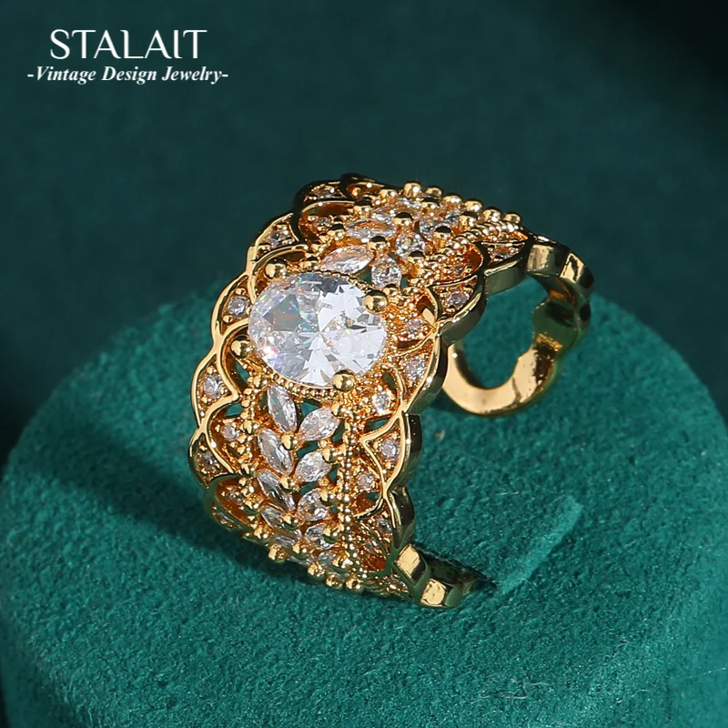 Vintage White Crystal Chunky Rings Luxury Dubai Jewelry 18k Gold Color Lace Wide Woman Wedding Designer Accessories 2025 Trends
Vintage White Crystal Chunky Rings Luxury Dubai Jewelry 18k Gold Color Lace Wide Woman Wedding Designer Accessories 2025 Trends
