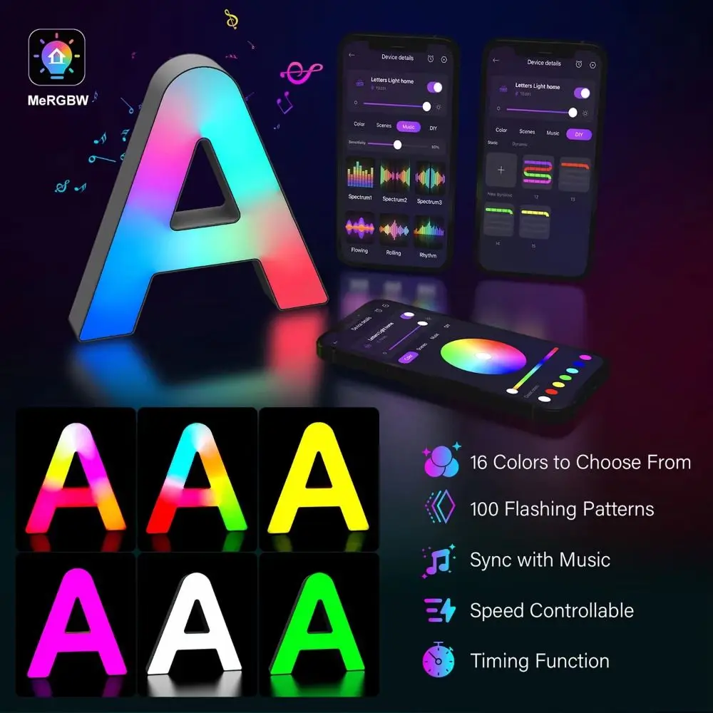 MeRGBW App Smart LED Letters Light Name Letter Decorative Alphabet Light USB Multicolor Number Lamp Holiday
MeRGBW App Smart LED Letters Light Name Letter Decorative Alphabet Light USB Multicolor Number Lamp Holiday