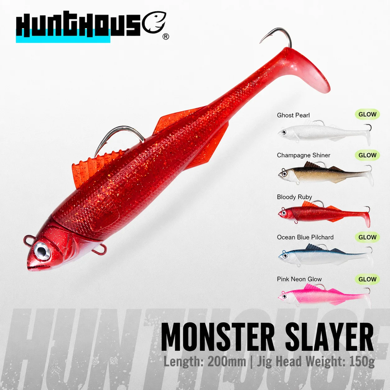Hunthouse Monster Slayer 150g Jig Head Soft Fishing Lure 200mm Bait With Paddle Tail Rear Auxiliary Hook For Saltwater LW218
Hunthouse Monster Slayer 150g Jig Head Soft Fishing Lure 200mm Bait With Paddle Tail Rear Auxiliary Hook For Saltwater LW218