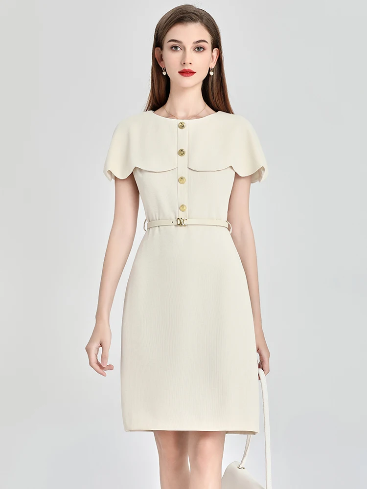 Elegant Knowledgeable Midi Dress with Shawl Waist Cinching round Neck A-Line Skirt Polyester Fiber Short Sleeve Spring Summer
Elegant Knowledgeable Midi Dress with Shawl Waist Cinching round Neck A-Line Skirt Polyester Fiber Short Sleeve Spring Summer