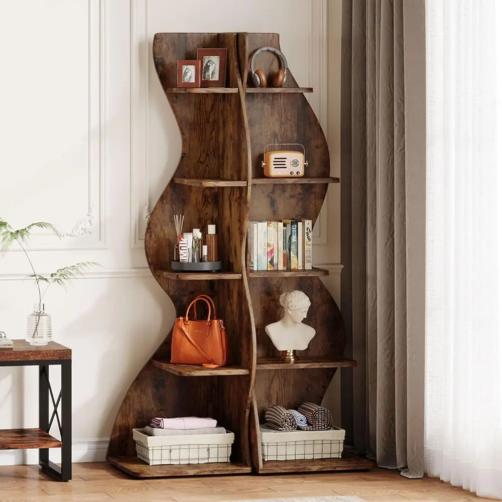 5-Tier Curved Shelving Unit, Elegant Display Stand for Books and Plants, Ideal for Small Living Spaces (Brown)
5-Tier Curved Shelving Unit, Elegant Display Stand for Books and Plants, Ideal for Small Living Spaces (Brown)