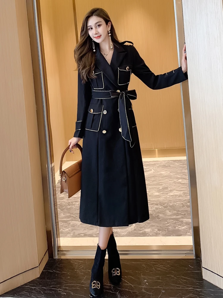 Ele Autumn Winter Women's Coat Double Breasted Heavy Work Midi Length over Knee Outerwear Faionable Busin Sle
Ele Autumn Winter Women's Coat Double Breasted Heavy Work Midi Length over Knee Outerwear Faionable Busin Sle