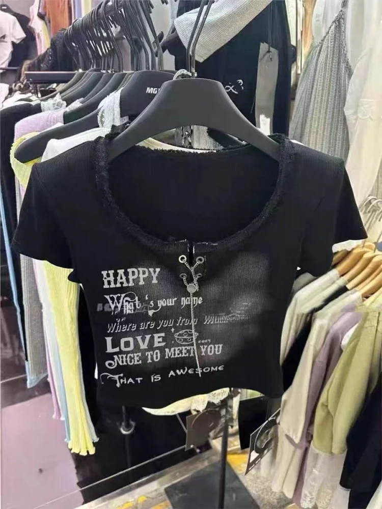 Outlet Short Sleeve T-Shirt Women Summer Pure Desire Letter Chain Print Slim Fit Korean Style Commute Fashion
Outlet Short Sleeve T-Shirt Women Summer Pure Desire Letter Chain Print Slim Fit Korean Style Commute Fashion