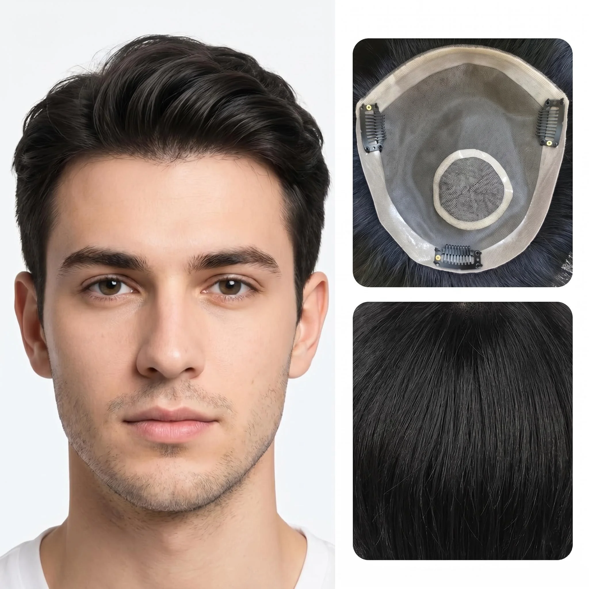 6 Inch 100% Human Hair Men Toupee Mono Filament PU Sides Lace Mesh With Combs Hand Tied Base Natural Black
6 Inch 100% Human Hair Men Toupee Mono Filament PU Sides Lace Mesh With Combs Hand Tied Base Natural Black