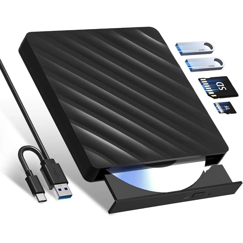5 in 1 External Bluray Drive, USB 3.0 Type-C Slim Optical External CD DVD Burner with SD/TF Card Reader Compatible with Windows
5 in 1 External Bluray Drive, USB 3.0 Type-C Slim Optical External CD DVD Burner with SD/TF Card Reader Compatible with Windows