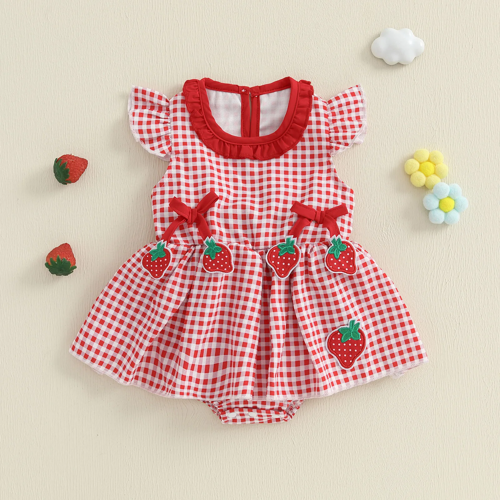 Tregren 0-18M Newborn Infant Baby Girl Romper Dress Cute Fly Sleeve Crew Neck Strawberry Plaid Bodysuit Summer Clothes
Tregren 0-18M Newborn Infant Baby Girl Romper Dress Cute Fly Sleeve Crew Neck Strawberry Plaid Bodysuit Summer Clothes