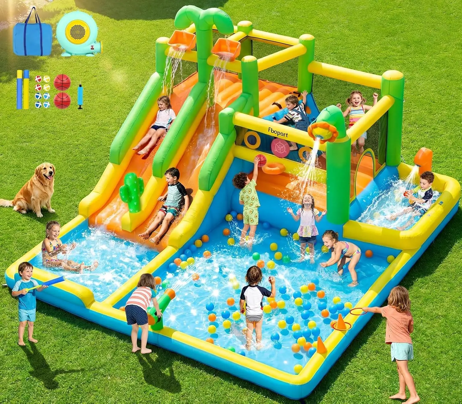 Double Water Slide Inflatable Bounce House, Splash Pool Bouncy Castle with Climbing Wall and Jumping Area for Big Kids, Includes 750W Blower for Backyard Indoor Outdoor Use
Double Water Slide Inflatable Bounce House, Splash Pool Bouncy Castle with Climbing Wall and Jumping Area for Big Kids, Includes 750W Blower for Backyard Indoor Outdoor Use