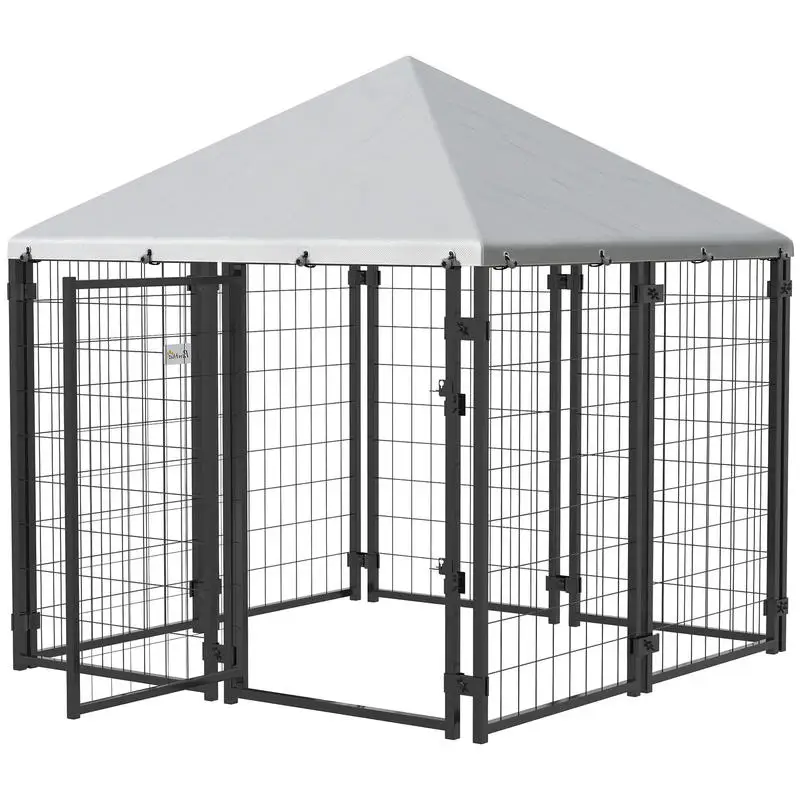 PawHut Lockable Dog House Kennel with Water-resistant Roof for Small and Medium Sized Pets, 4.6' x 4.6' x 5'
PawHut Lockable Dog House Kennel with Water-resistant Roof for Small and Medium Sized Pets, 4.6' x 4.6' x 5'