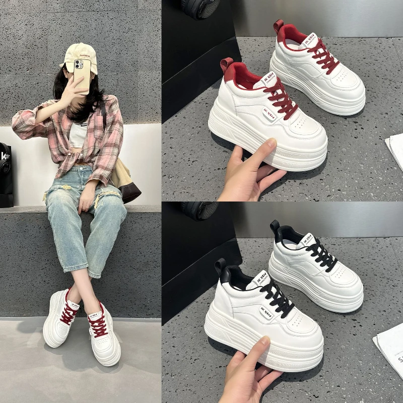 Hidden Height Increasing White Platform Sneakers Casual Lace Up Shoes With Red And Black Accents Versatile Daily All Match New
Hidden Height Increasing White Platform Sneakers Casual Lace Up Shoes With Red And Black Accents Versatile Daily All Match New