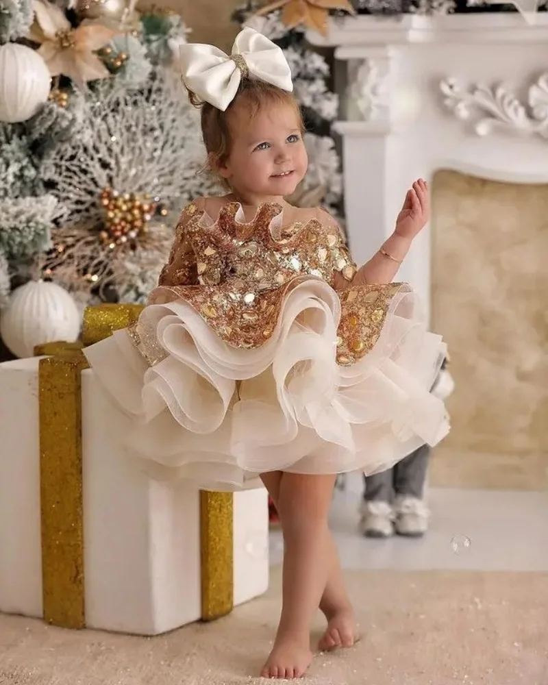 Champagne Flower Girl Dress for Wedding Sequins Crystal Puffy Elegant Princess First Communion Birthday Gowns Customized
Champagne Flower Girl Dress for Wedding Sequins Crystal Puffy Elegant Princess First Communion Birthday Gowns Customized