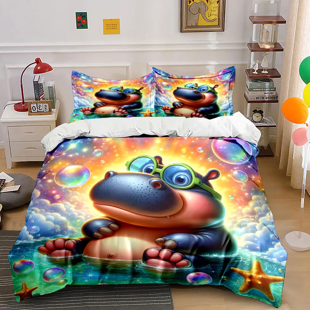 Cartoon hippo with bubbles and starlight Duvet Cover Set with 3D Printing Design Soft Polyester Bedding Set All-Season Comfort
Cartoon hippo with bubbles and starlight Duvet Cover Set with 3D Printing Design Soft Polyester Bedding Set All-Season Comfort