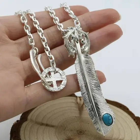 Male Japanese Korean street fashion personality pure silver sweater chain Thai silver pendant turquoise feather pendant necklace
Male Japanese Korean street fashion personality pure silver sweater chain Thai silver pendant turquoise feather pendant necklace