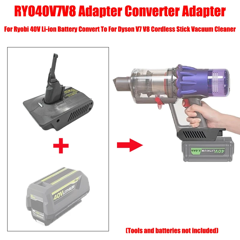 Адаптер-конвертер для аккумуляторов Ryobi 40V Li-ion, преобразующий их в аккумуляторы для беспроводных пылесосов Dyson V7 V8.
Адаптер-конвертер для аккумуляторов Ryobi 40V Li-ion, преобразующий их в аккумуляторы для беспроводных пылесосов Dyson V7 V8.