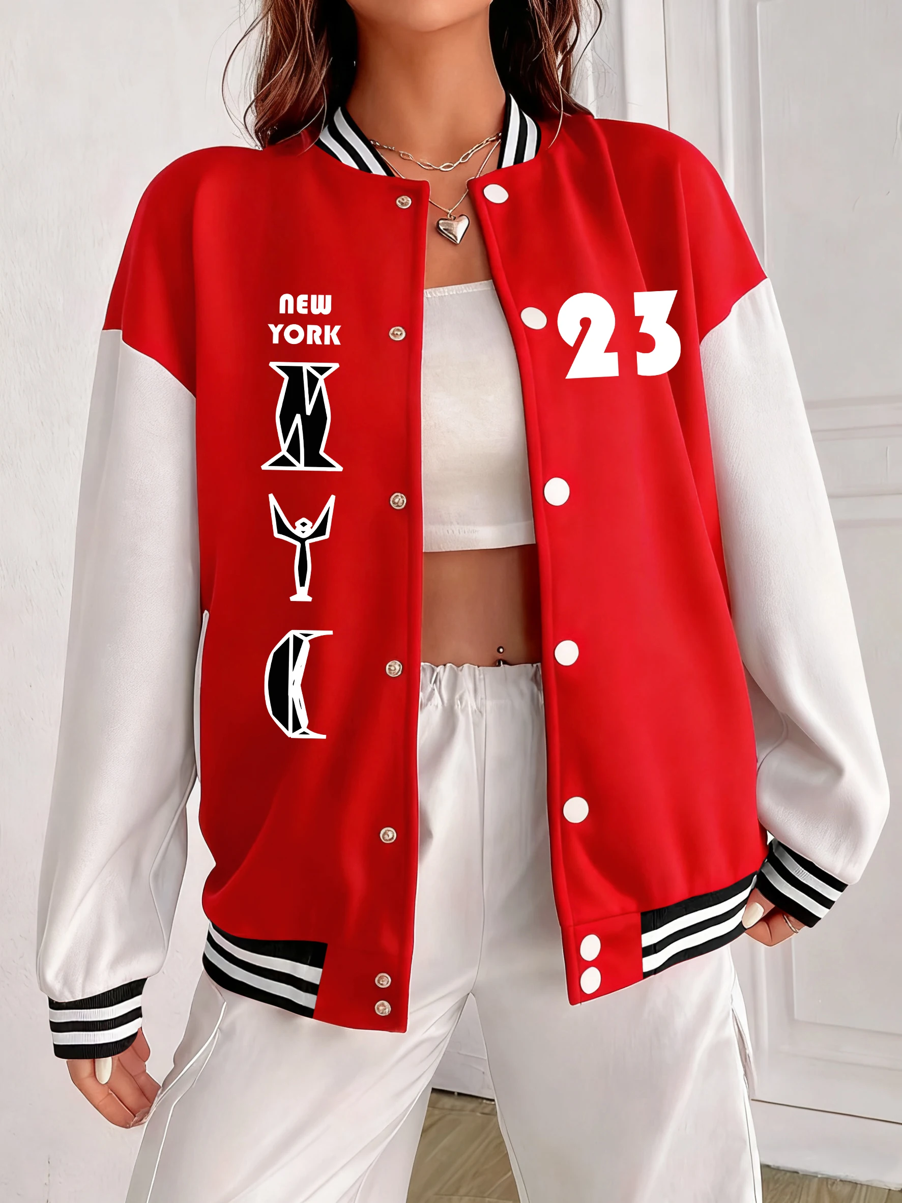New York City No.23 Print Baseball Uniform Women Soft Loose Clothes Autumn Colorful Streetwear Cotton American Woman Jacket
New York City No.23 Print Baseball Uniform Women Soft Loose Clothes Autumn Colorful Streetwear Cotton American Woman Jacket