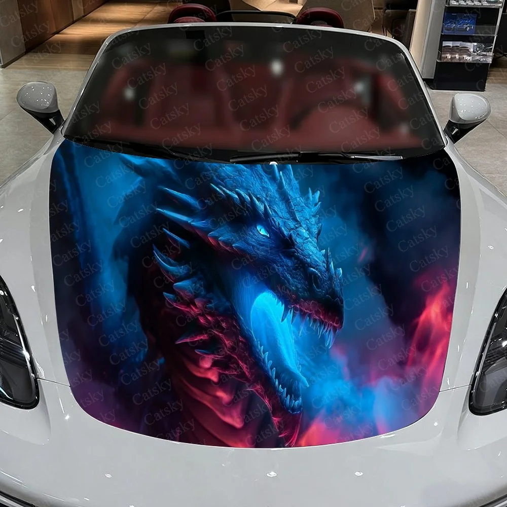 Vibrant blue dragon with fiery red accents, fierce expression, dynamic design for car hood decal.Car Vinyl Wrap, PVC Material Wa
Vibrant blue dragon with fiery red accents, fierce expression, dynamic design for car hood decal.Car Vinyl Wrap, PVC Material Wa