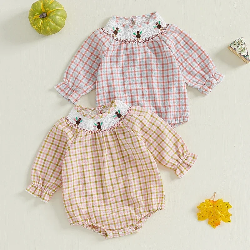Baby Girls Thanksgiving Romper Turkey Embroidered Plaid Long Sleeve Jumpsuits for Newborn Infant Toddler Autumn Clothes
Baby Girls Thanksgiving Romper Turkey Embroidered Plaid Long Sleeve Jumpsuits for Newborn Infant Toddler Autumn Clothes