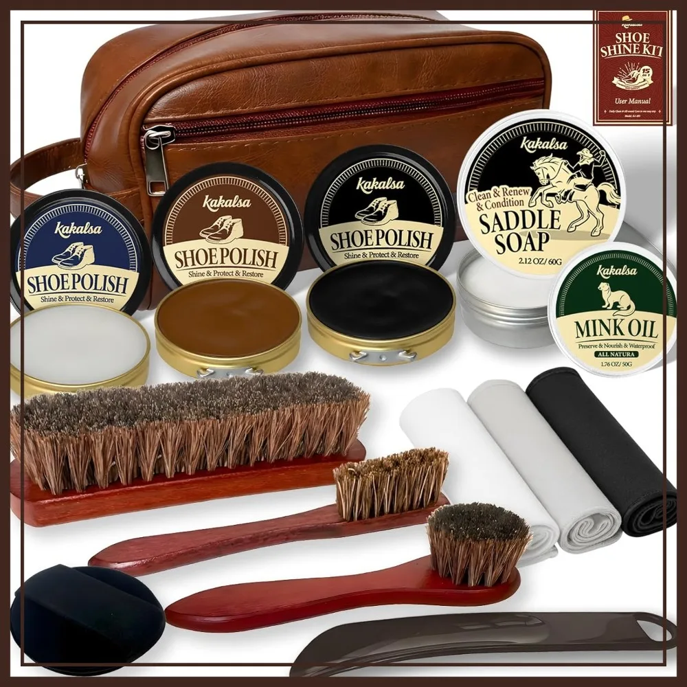 15Pcs Shoe Shine Kit, Leather Care Set with Saddle Soap, Mink Oil, Polishes & Brushes for Boots
15Pcs Shoe Shine Kit, Leather Care Set with Saddle Soap, Mink Oil, Polishes & Brushes for Boots
