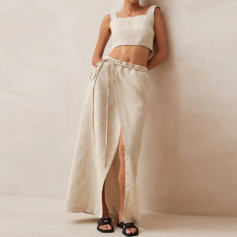 Vintage 100% Linen Skirt Women New Summer Fashion Sexy Slit One-Piece High Wasit Bandage Long Robes Streetwear Holiday Skirts
Vintage 100% Linen Skirt Women New Summer Fashion Sexy Slit One-Piece High Wasit Bandage Long Robes Streetwear Holiday Skirts