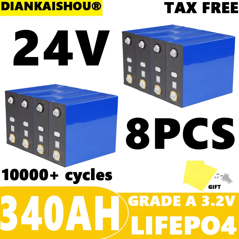 8pcs 340Ah Lifepo4 Battery 3.2V Grade A 10000+ Cycles Rechargeable Batteries DIY 12V 24V 48V RV EV Boat Vans solar Cell Tax Free
8pcs 340Ah Lifepo4 Battery 3.2V Grade A 10000+ Cycles Rechargeable Batteries DIY 12V 24V 48V RV EV Boat Vans solar Cell Tax Free