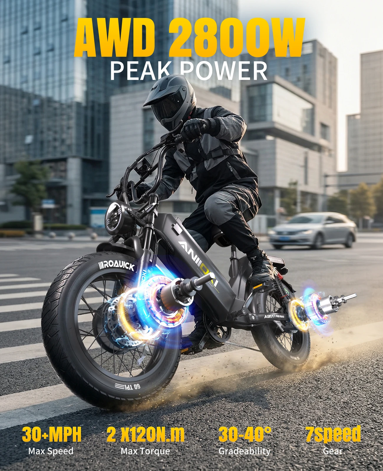 Aniioki Ebike dual Motor 2800W 52V 70Ah Electric Bicycl 32mph Long battery life aniioki AQ177 pro max Adult E Bike
Aniioki Ebike dual Motor 2800W 52V 70Ah Electric Bicycl 32mph Long battery life aniioki AQ177 pro max Adult E Bike