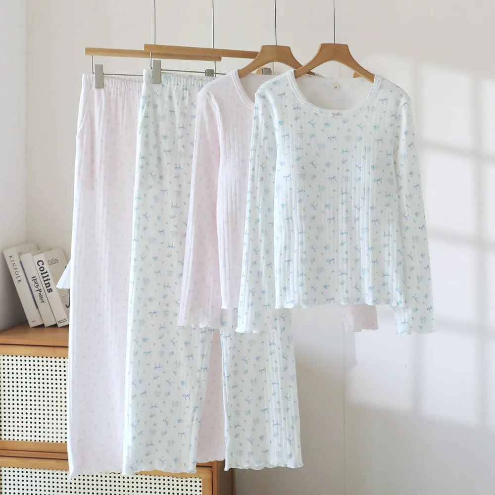 Cotton Women's Floral Pajamas Set 2 Piece Sleepwear Chest Pads Loungewear For Autumn Long Sleeves Trousers Home Clothing Set
Cotton Women's Floral Pajamas Set 2 Piece Sleepwear Chest Pads Loungewear For Autumn Long Sleeves Trousers Home Clothing Set