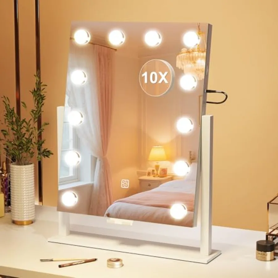 Vanity Mirror with Lights, 12 Dimmable LED Bulbs, Detachable 10X Magnifying Mirror, Touch Control, USB Rechargeable, Tabletop H
Vanity Mirror with Lights, 12 Dimmable LED Bulbs, Detachable 10X Magnifying Mirror, Touch Control, USB Rechargeable, Tabletop H