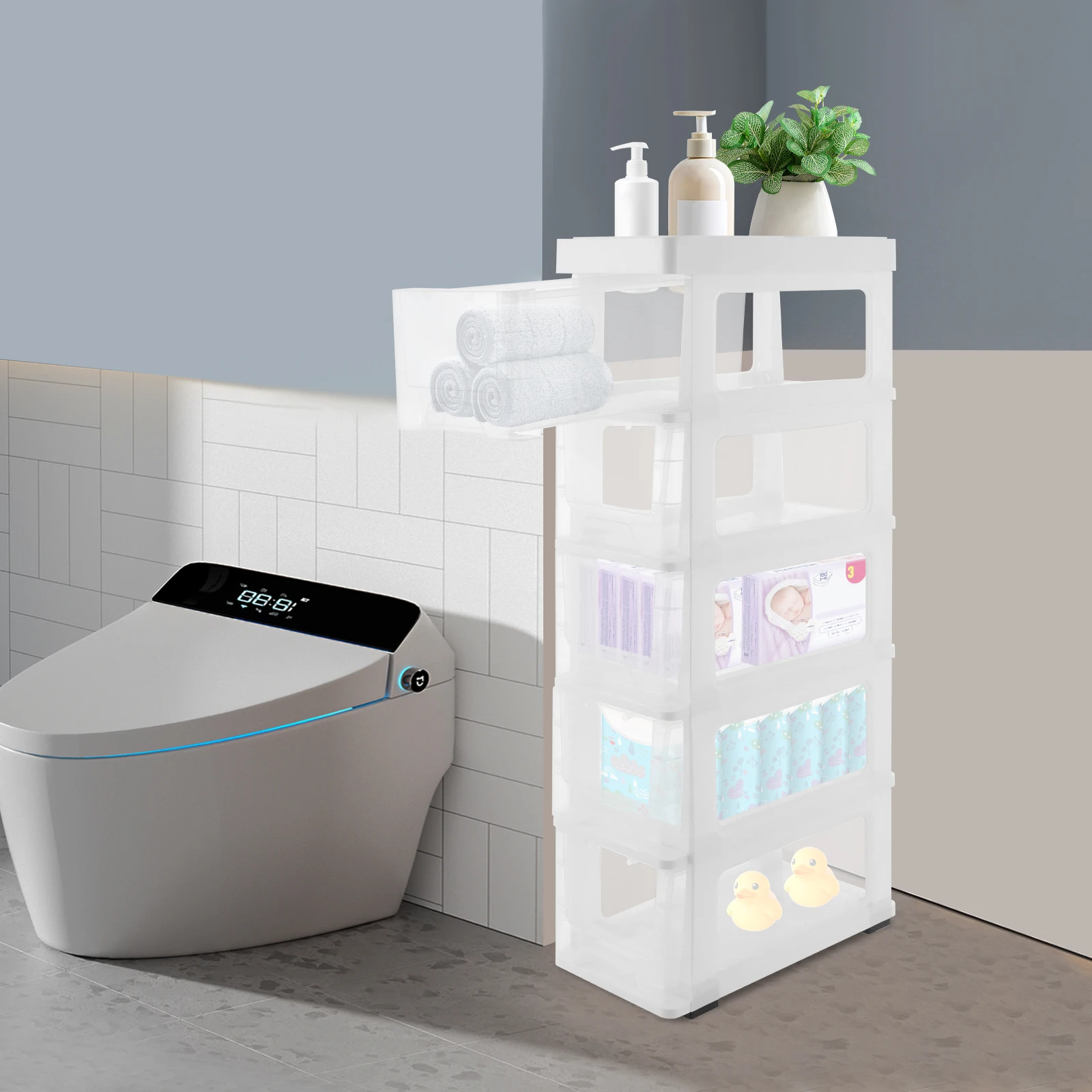 Narrow Storage Cabinet for Bathroom, 5-Tier Tall Standing Organizer with Adjustable Shelves, PP Storage Unit for Small Spaces
Narrow Storage Cabinet for Bathroom, 5-Tier Tall Standing Organizer with Adjustable Shelves, PP Storage Unit for Small Spaces