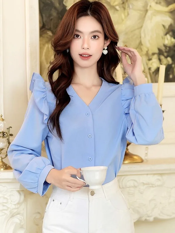 Women's V-Ne Long Sve irt Loose Fit Spring Autumn New Sle Faionable Lace Trim Blouse Ele Casual Top
Women's V-Ne Long Sve irt Loose Fit Spring Autumn New Sle Faionable Lace Trim Blouse Ele Casual Top