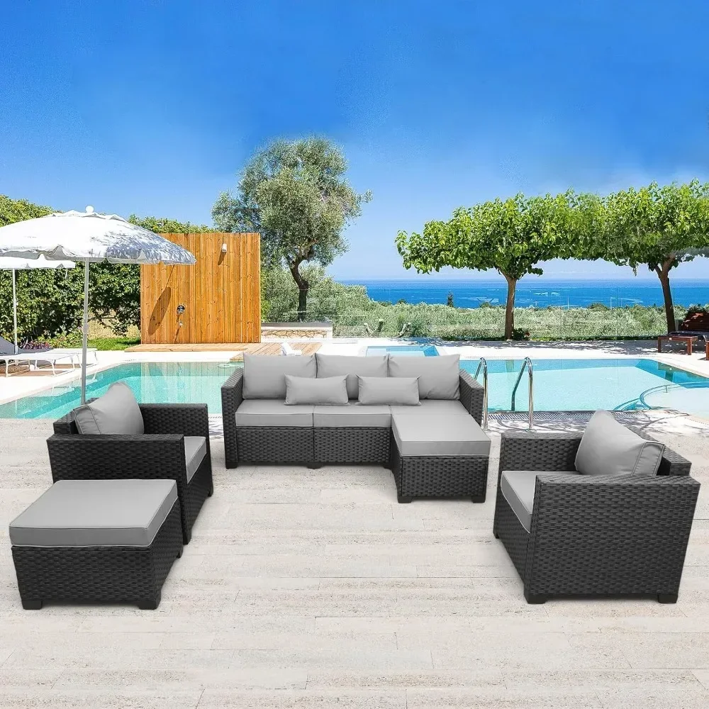 Outdoor Wicker Furniture Couch Set 5 Pieces Patio Furniture Sectional Sofa with Grey No-slip Cushions and Waterproof Covers
Outdoor Wicker Furniture Couch Set 5 Pieces Patio Furniture Sectional Sofa with Grey No-slip Cushions and Waterproof Covers