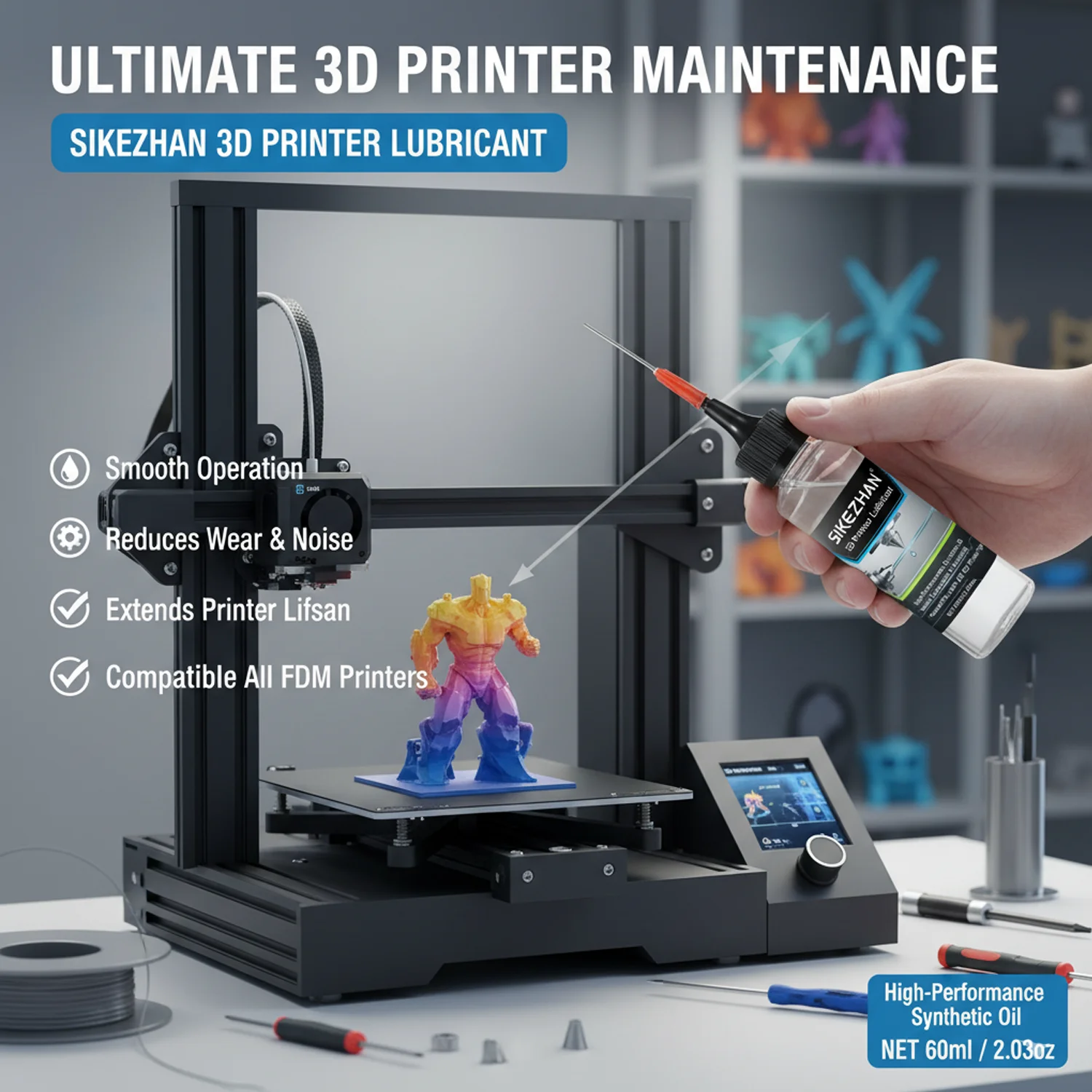 Premium 3D Printer Lubricant for Z-Axis, Linear Rails & Bearings. High-Performance Grease Reduces Noise, Friction & Extends Life