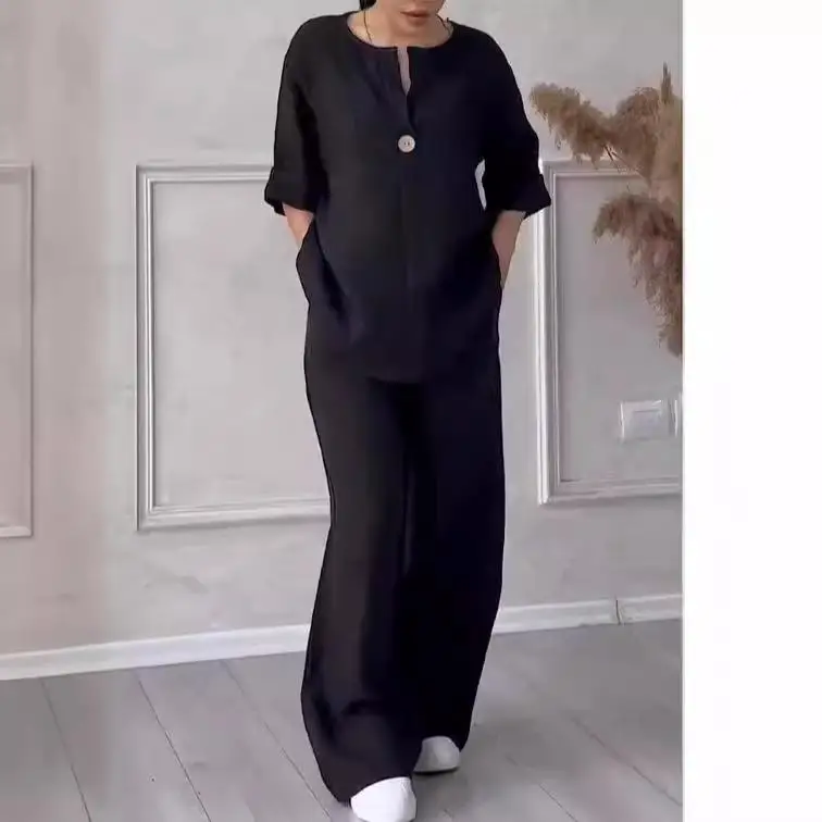 Fashionable Pure Color Cotton Linen Casual Set Women's Long Sleeve Long Pants Outfit Winter Commute Style Three Piece Set
Fashionable Pure Color Cotton Linen Casual Set Women's Long Sleeve Long Pants Outfit Winter Commute Style Three Piece Set