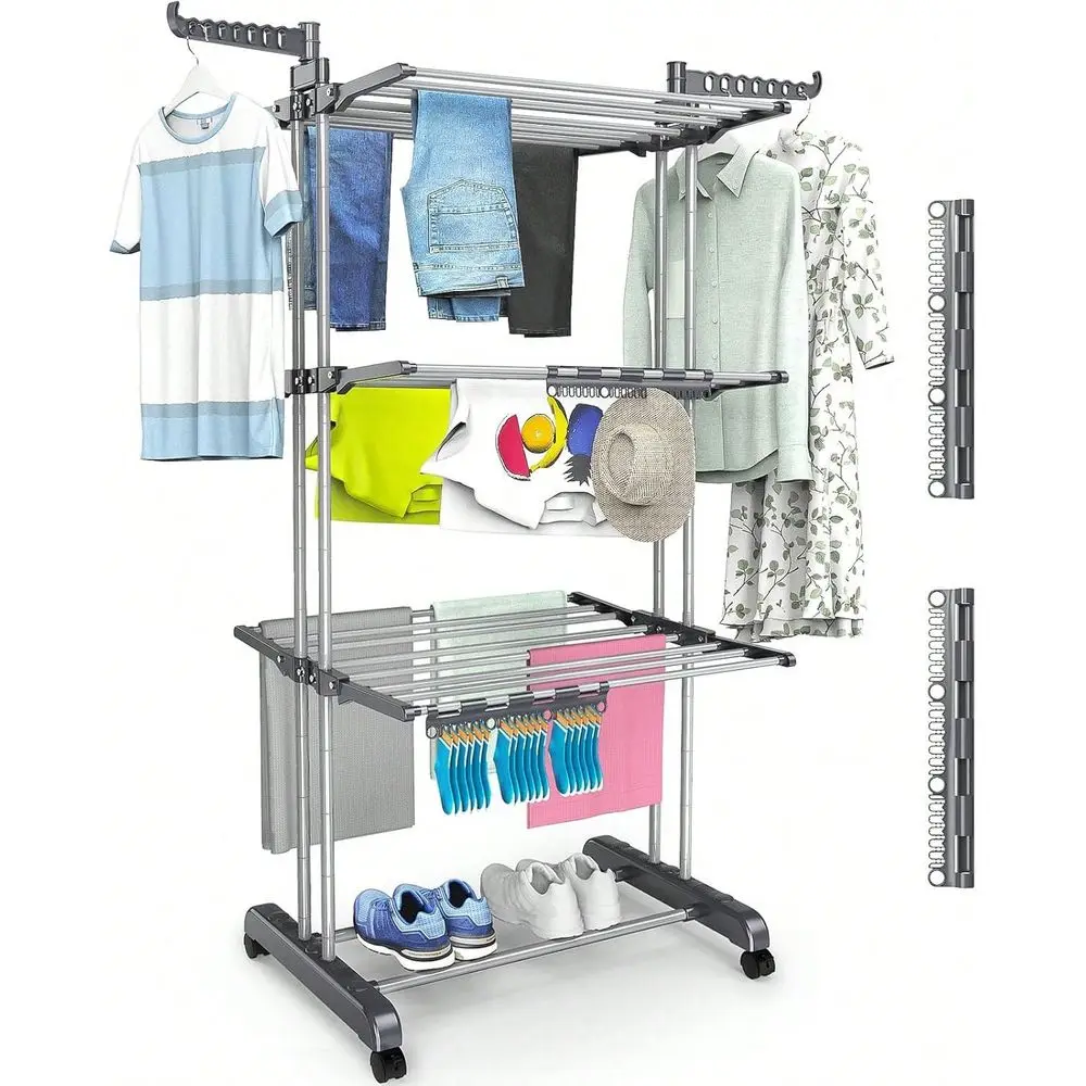 Foldable Wings 4-Tier Laundry Drying Rack, Steel Rolling Clothes Horse, Adjustable Garment Dryer Stand for Home
Foldable Wings 4-Tier Laundry Drying Rack, Steel Rolling Clothes Horse, Adjustable Garment Dryer Stand for Home