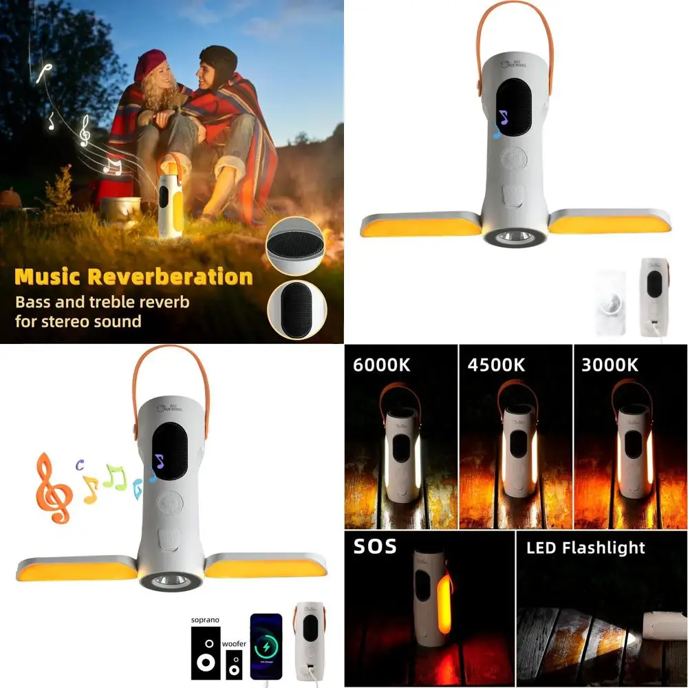 Portable Rechargeable Lantern with 2 Bluetooth Speakers, 10000mAh Power Bank, IP54 Waterproof, 1000LM, 5 Modes Camping Light
Portable Rechargeable Lantern with 2 Bluetooth Speakers, 10000mAh Power Bank, IP54 Waterproof, 1000LM, 5 Modes Camping Light