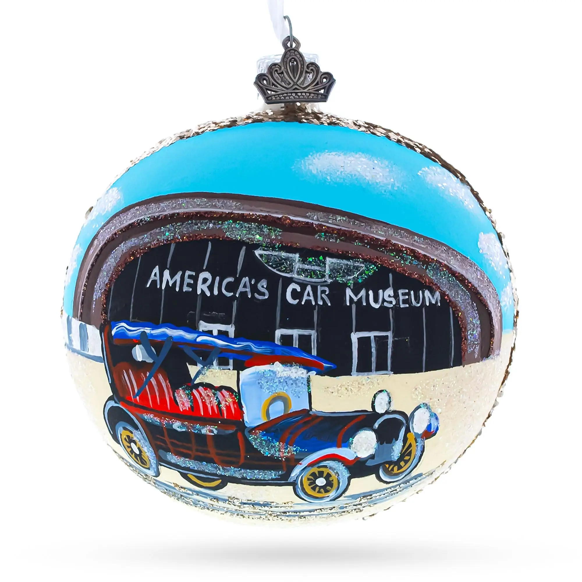 Hand-Painted Vintage Car Museum Scene Glass Christmas Ornament 4 Inch
Hand-Painted Vintage Car Museum Scene Glass Christmas Ornament 4 Inch