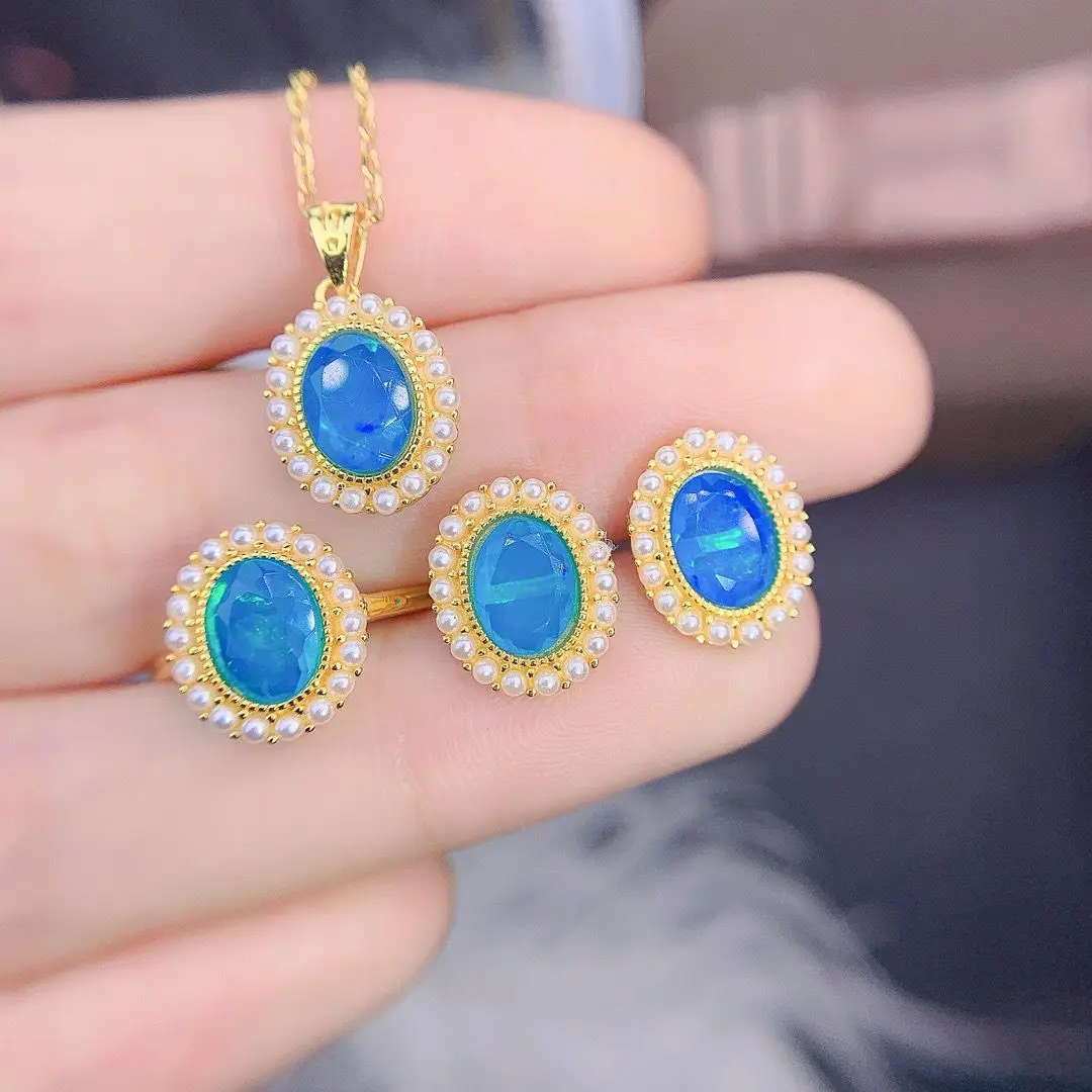 ZECAA Blue Opal Pendant Earrings Ring Jewelry Sets For Woman With Natural Blue Opal Gemstone 6*8mm Blue Opal Jewelry Sets
ZECAA Blue Opal Pendant Earrings Ring Jewelry Sets For Woman With Natural Blue Opal Gemstone 6*8mm Blue Opal Jewelry Sets