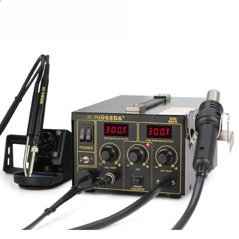 968DA+ Hot Air Welding Station 3-in-1 Digital Display Temperature Control Smoking Soldering Rework Station
968DA+ Hot Air Welding Station 3-in-1 Digital Display Temperature Control Smoking Soldering Rework Station