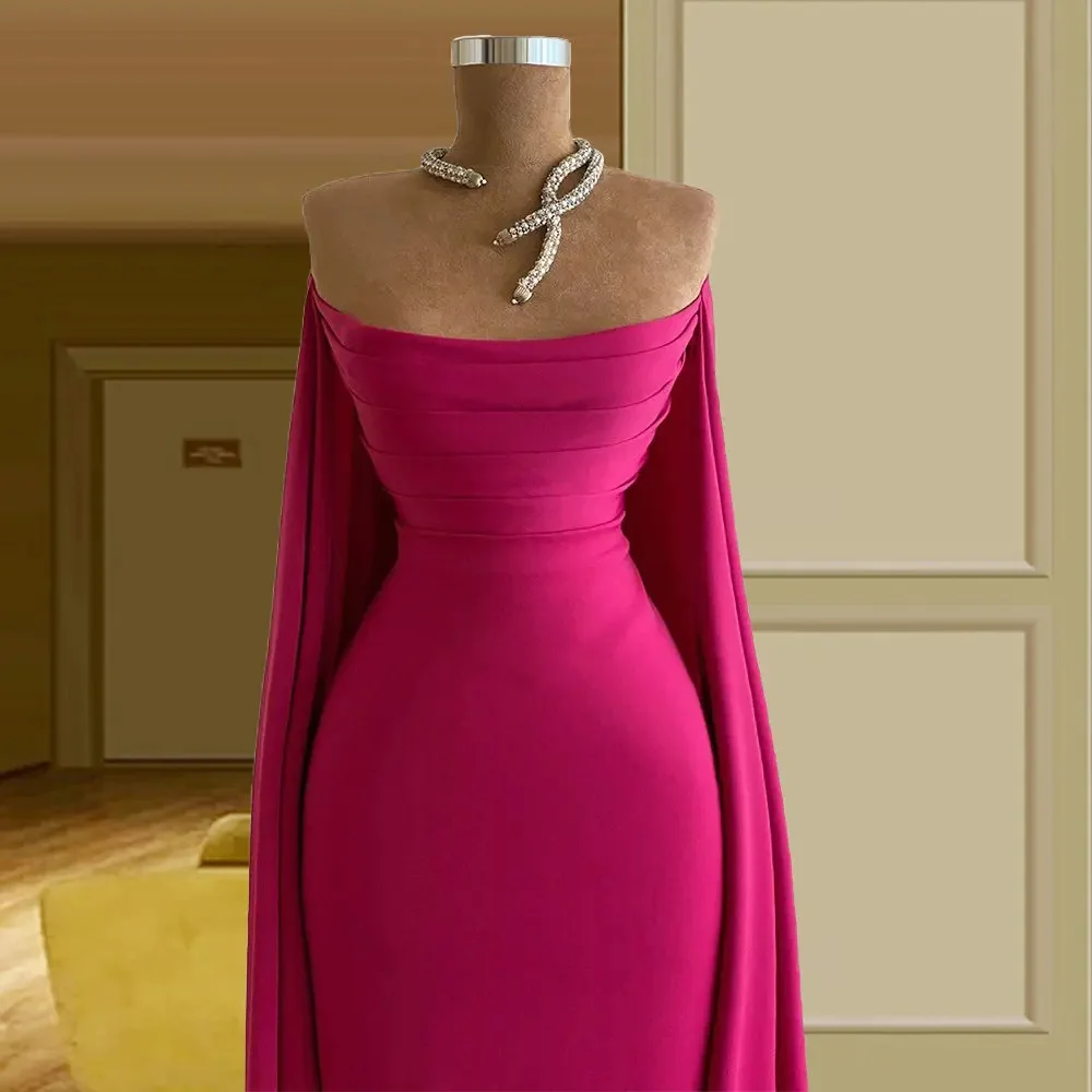 Formal Prom Dress Fuchsia Mermaid Strapless Evening Dresses With Wrap Floor Length Satin Party Dress 2024
Formal Prom Dress Fuchsia Mermaid Strapless Evening Dresses With Wrap Floor Length Satin Party Dress 2024