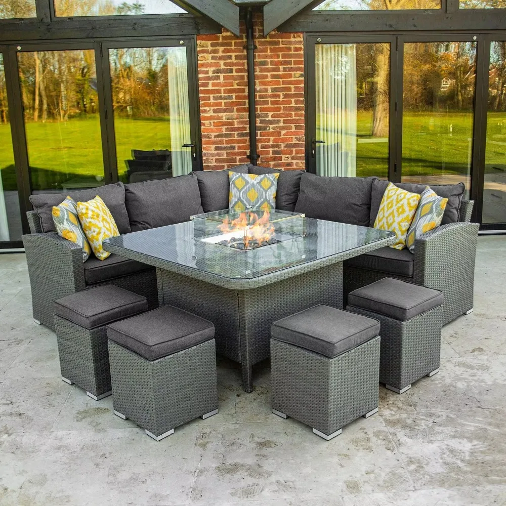 Waterproof Dining Table and Chair Set, Outdoor Rattan Sofa with Fire Pit Barbecue Table, Patio Wicker Furniture
Waterproof Dining Table and Chair Set, Outdoor Rattan Sofa with Fire Pit Barbecue Table, Patio Wicker Furniture