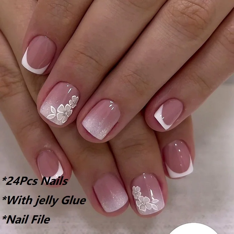 Press on Nails Summer White Flower Nail Short Square Head Press on False Nails with White Rhinestone Flower French Fake Nails
Press on Nails Summer White Flower Nail Short Square Head Press on False Nails with White Rhinestone Flower French Fake Nails