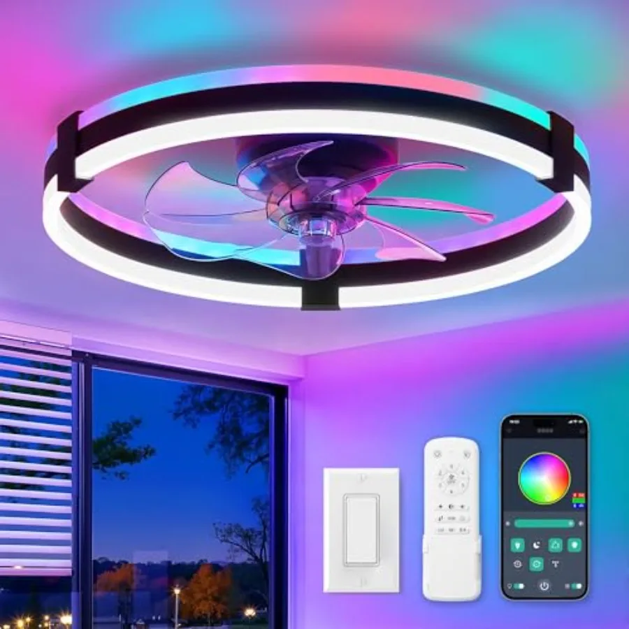 Bedroom ceiling fan with RGB light, aluminum body, white finish, dimmable 3000K-6000K LED and remote control for modern low-pro
Bedroom ceiling fan with RGB light, aluminum body, white finish, dimmable 3000K-6000K LED and remote control for modern low-pro