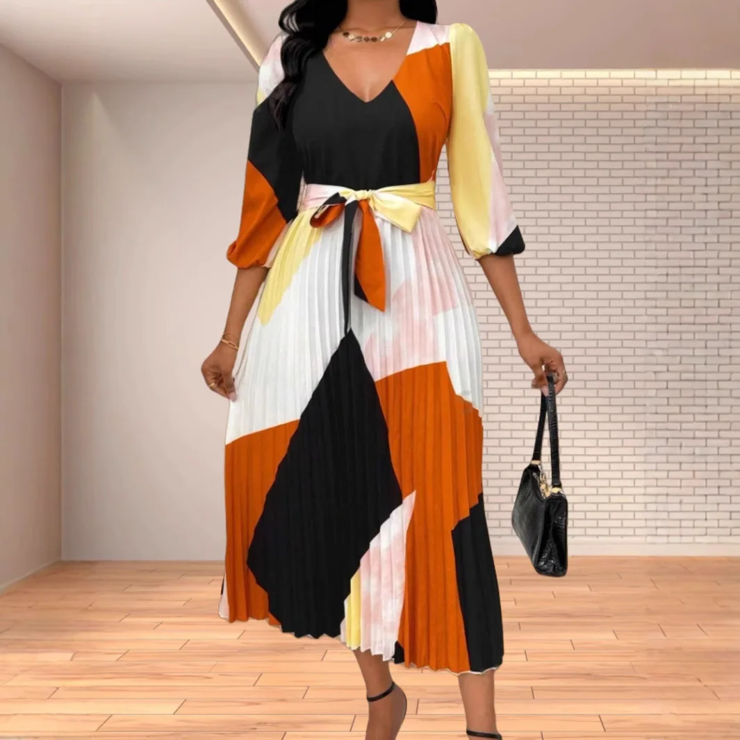 2025 Autumn/spring Geometric Print Lace Up Maxi Dress V Neck Bow Tie Waist Pleated Long Sleeve Dresses For Women Robe Femmes Y2k
2025 Autumn/spring Geometric Print Lace Up Maxi Dress V Neck Bow Tie Waist Pleated Long Sleeve Dresses For Women Robe Femmes Y2k
