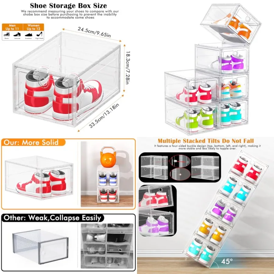 Harder Shoe Organizer, Shoe Storage with Magnetic Front Door, Clear Shoe Boxes Foldable Space-Saving Shoe Rack for Sneaker Boot
Harder Shoe Organizer, Shoe Storage with Magnetic Front Door, Clear Shoe Boxes Foldable Space-Saving Shoe Rack for Sneaker Boot