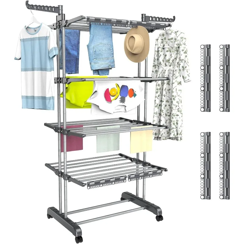 5 Tier Clothes Drying Rack Oversized, Foldable& Adjustable Height Rolling Clothes Rack Stainless Steel with 4 Castor
5 Tier Clothes Drying Rack Oversized, Foldable& Adjustable Height Rolling Clothes Rack Stainless Steel with 4 Castor